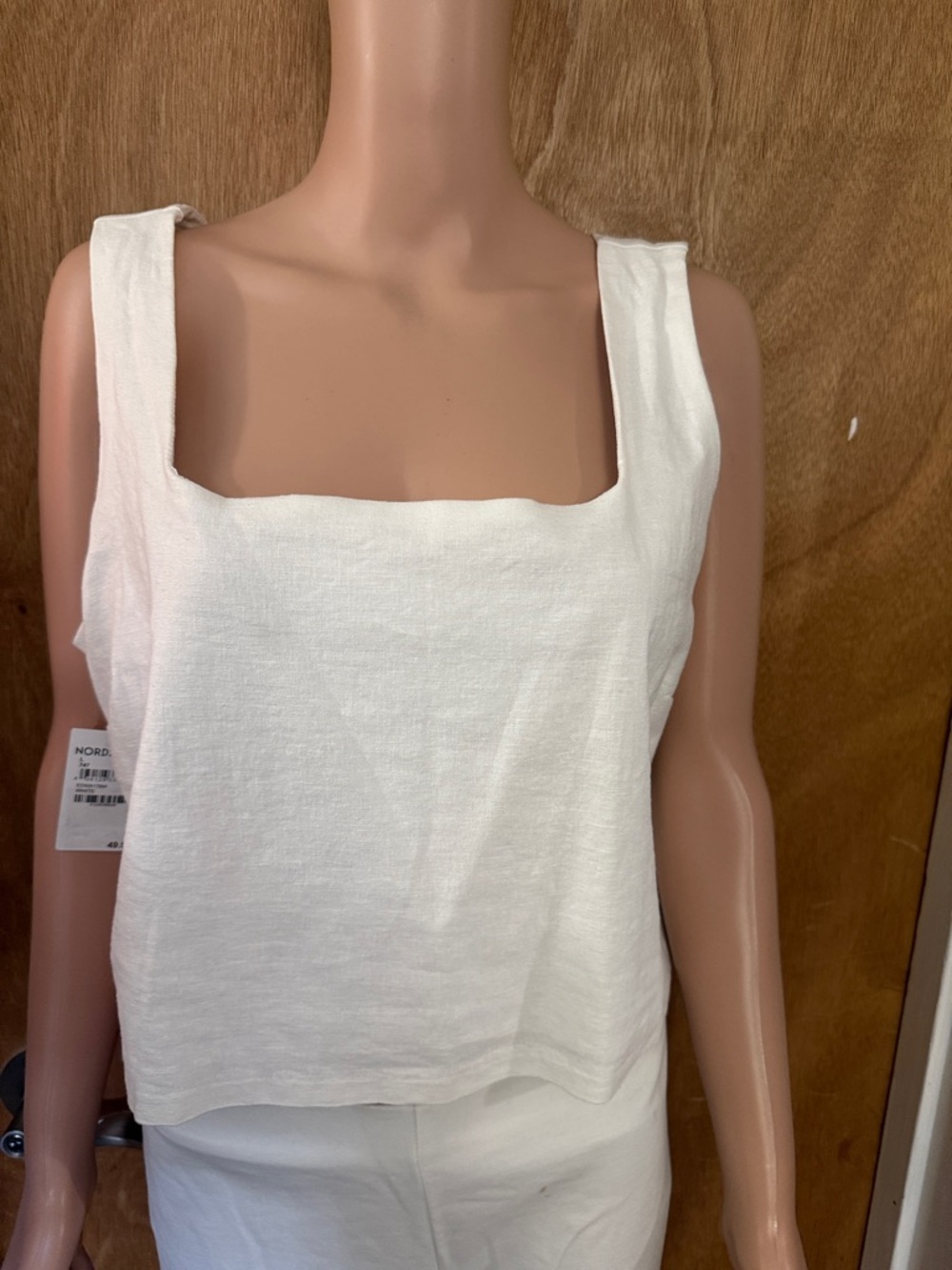 Nordstrom White Square Neck Linen-Blend Tank